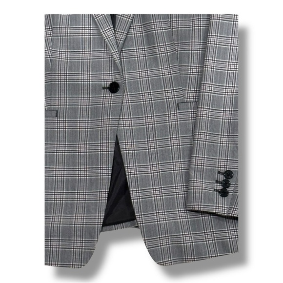 NWT Banana Republic Long & Lean-Fit Plaid Blazer Size 12 Gray Wool Blend - Picture 3 of 5